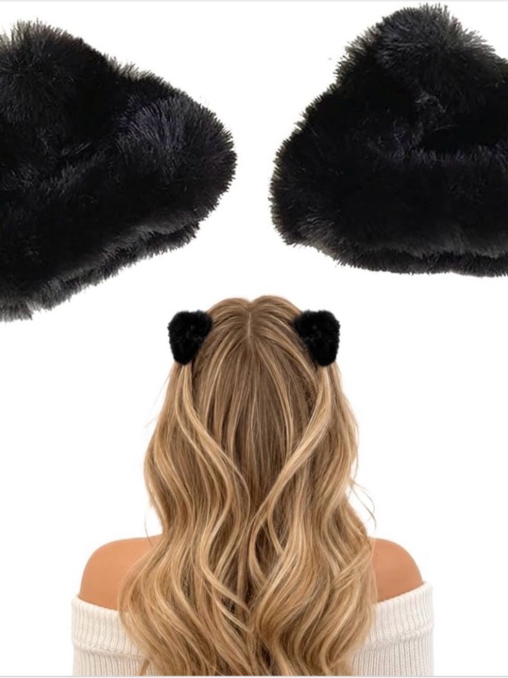 Set of Ten Black Faux Fur Cat Ear Hair Clips for Kids